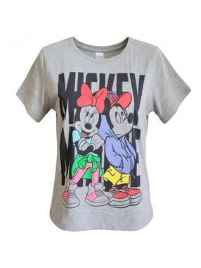 Disney Mickey and Minnie Mouse Graphic T-Shirt Grey Women's Fit